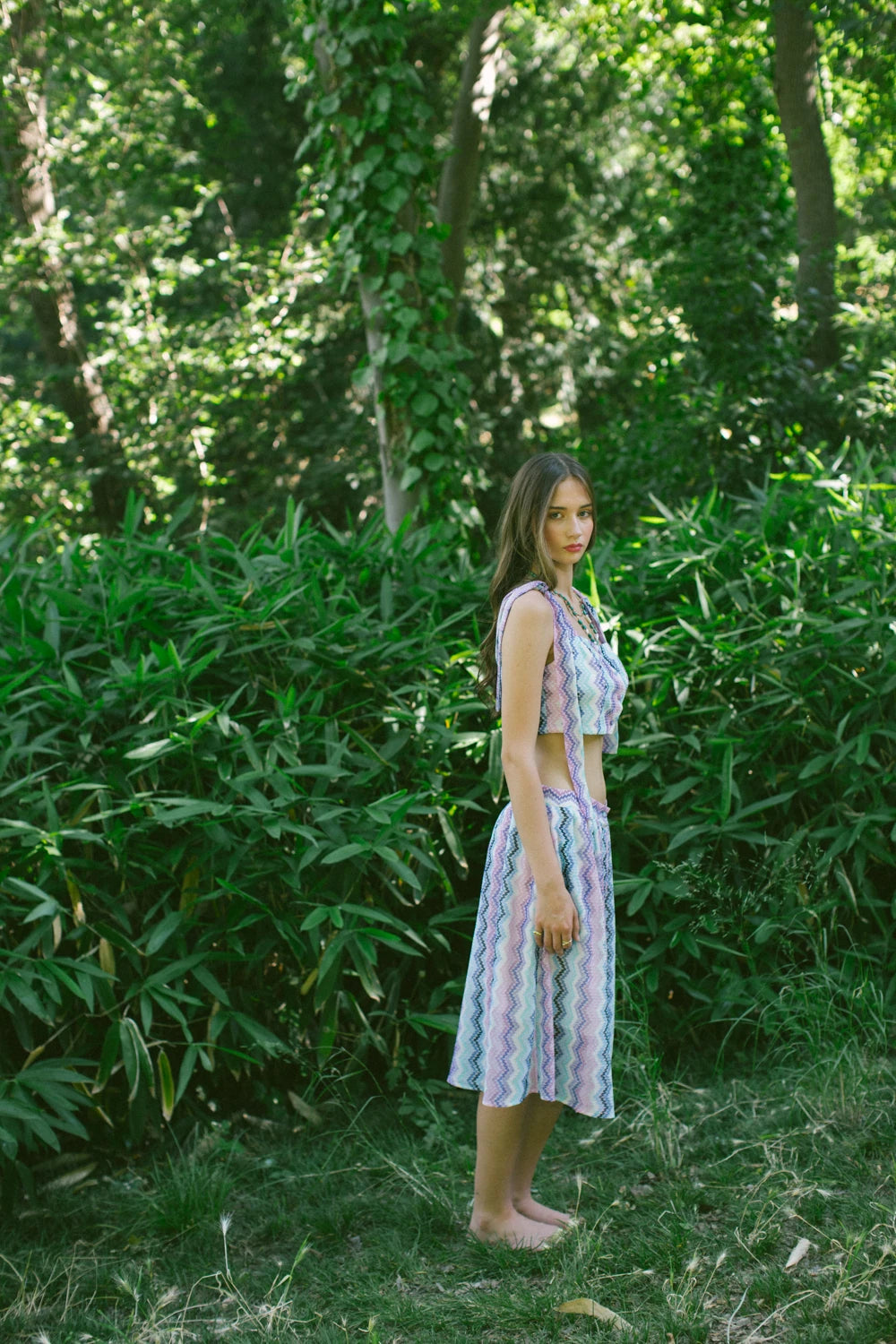 Skala Örgü Büstiyer Ve Midi Etek Takım