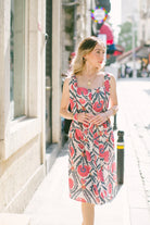 Vintage Suzani Askılı Keten Midi Elbise – Pembe