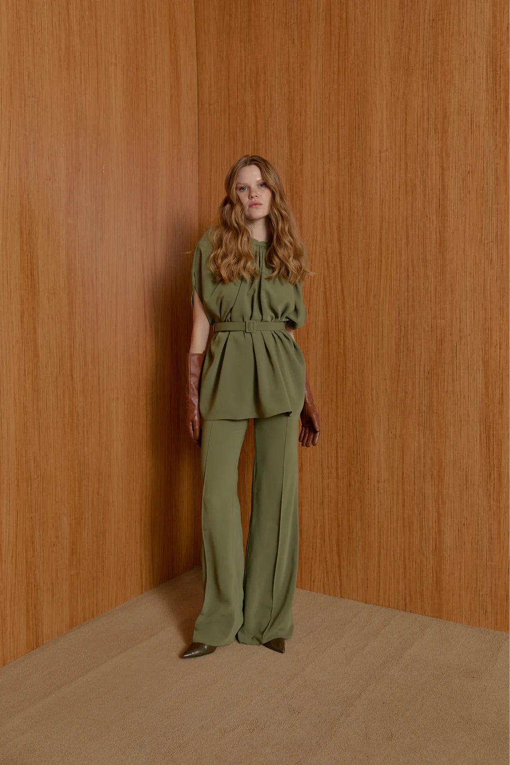 No 44 Yeşil Kemer Detaylı Vatkalı Bluz - 0