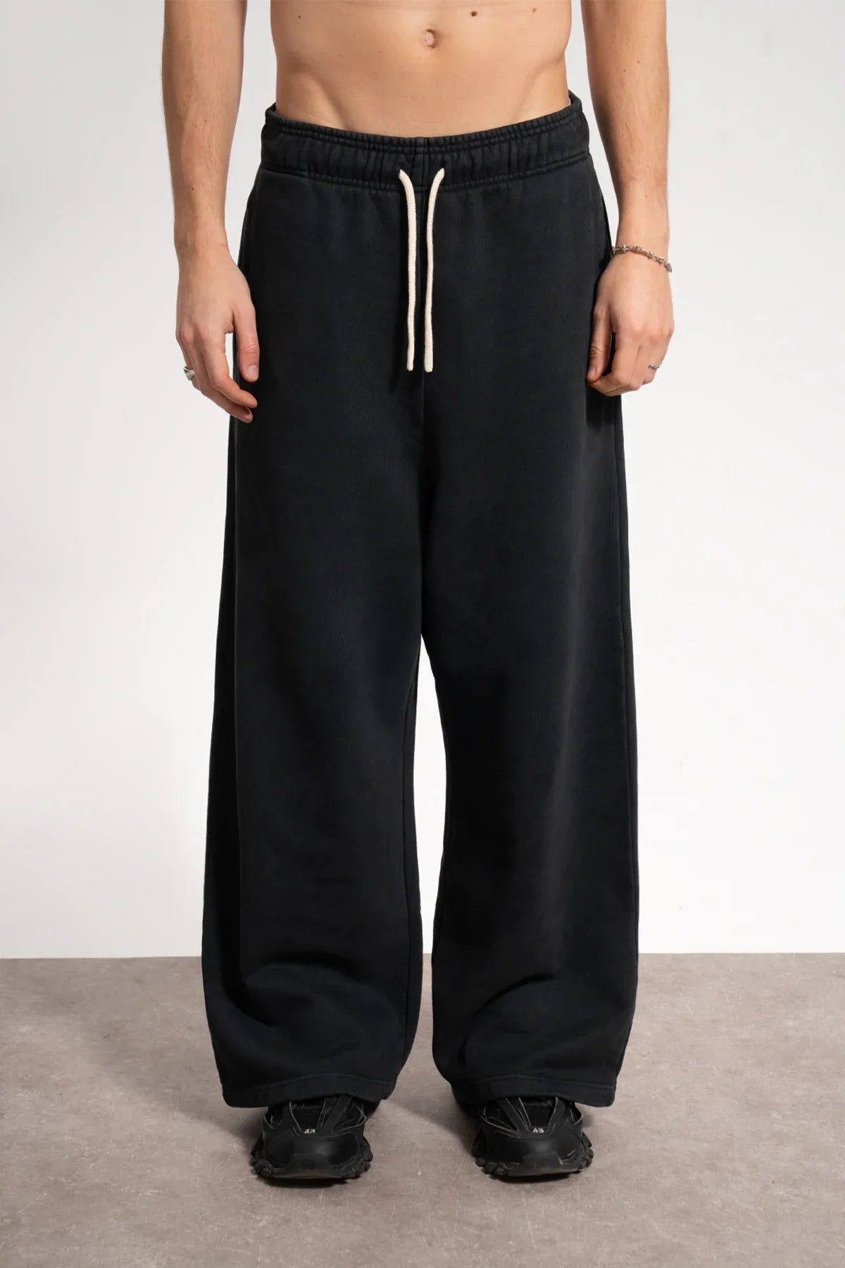 Erkek Baggy Fit Washed Sweatpants - Siyah