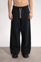 Erkek Baggy Fit Washed Sweatpants - Siyah