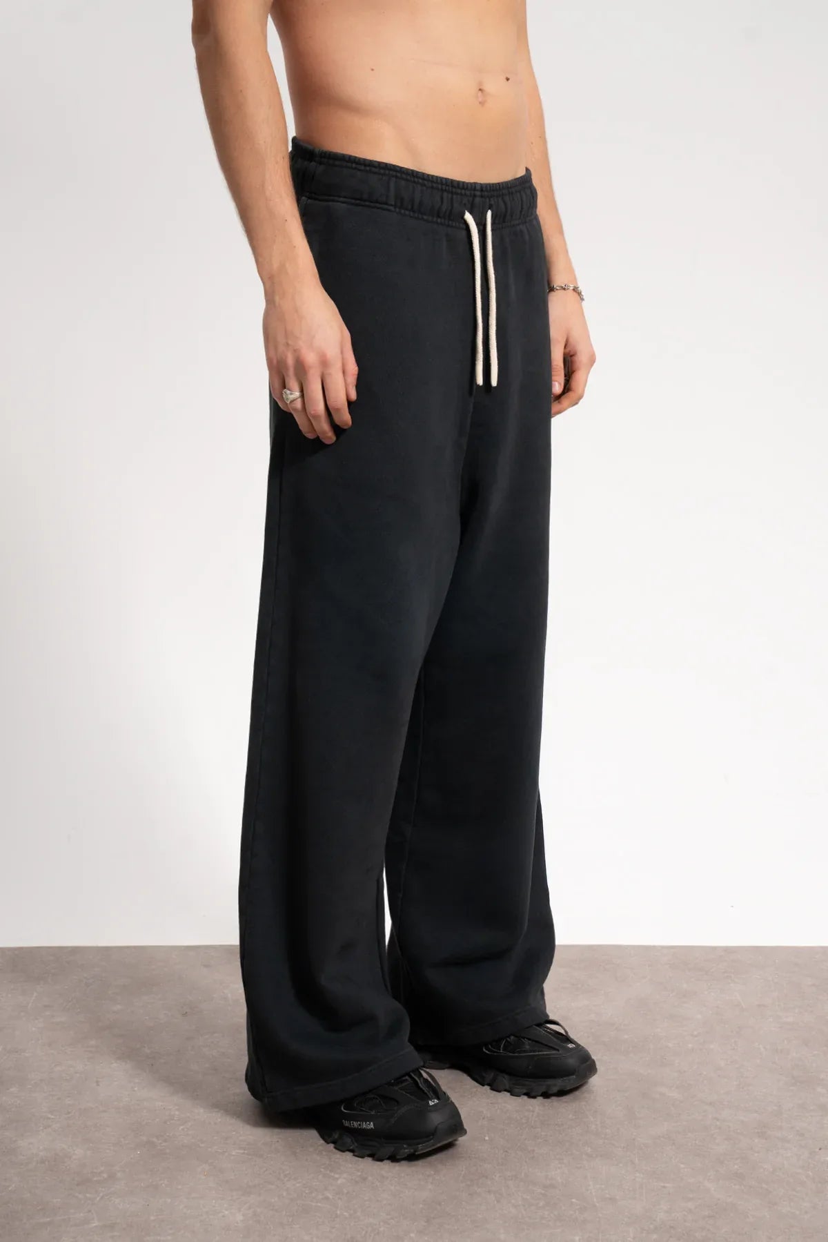 Erkek Baggy Fit Washed Sweatpants - Siyah