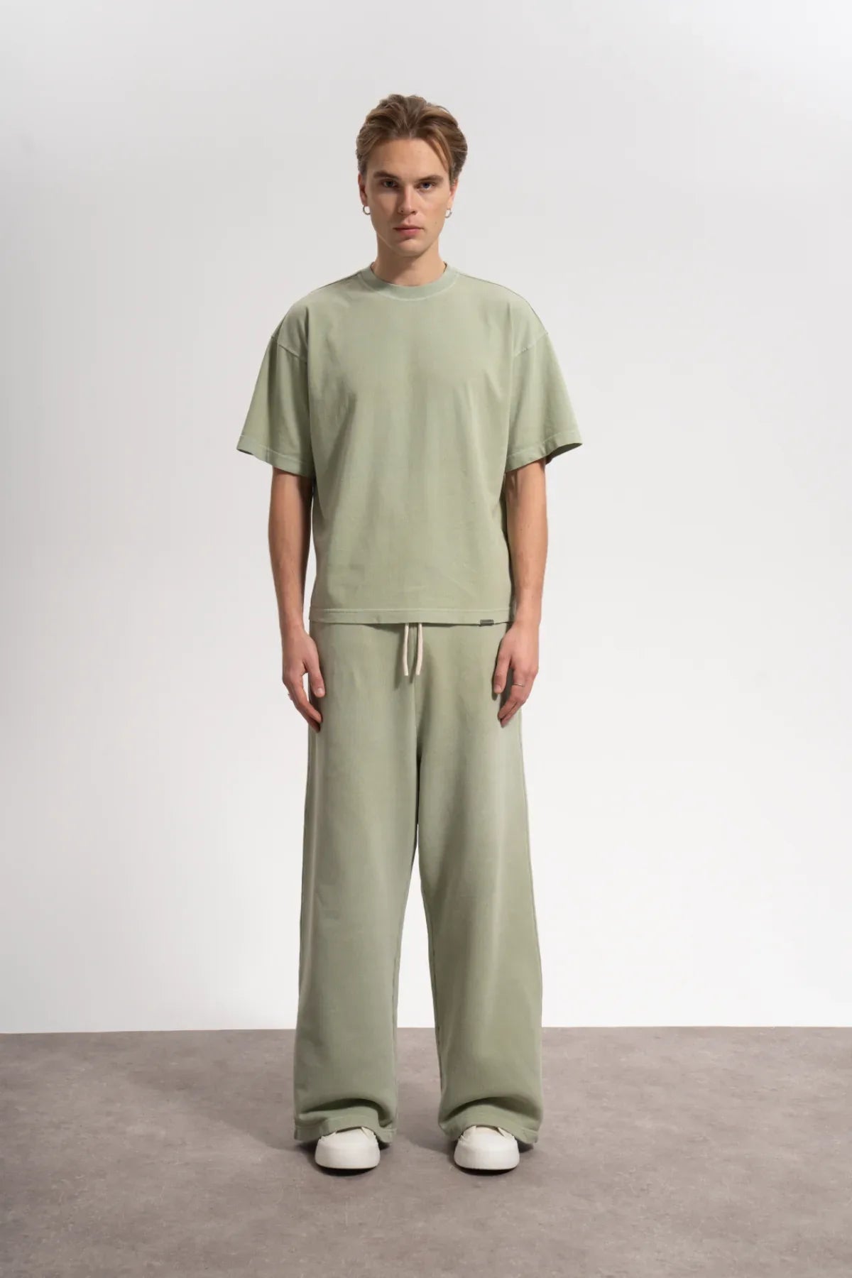 Erkek Oversized Washed Basic T-Shirt - Yeşil