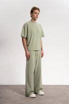 Erkek Oversized Washed Basic T-Shirt - Yeşil