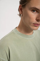 Erkek Oversized Washed Basic T-Shirt - Yeşil