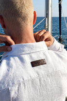 Erkek Oversized Leather Detailed Linen Shirt - Kırık Beyaz