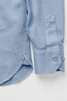 Erkek Oversized Leather Detailed Linen Shirt - Mavi