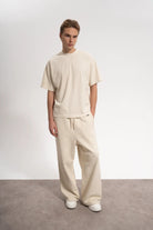 Erkek Oversized Washed Basic T-Shirt - Bej