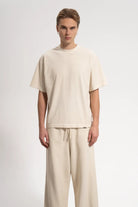 Erkek Oversized Washed Basic T-Shirt - Bej