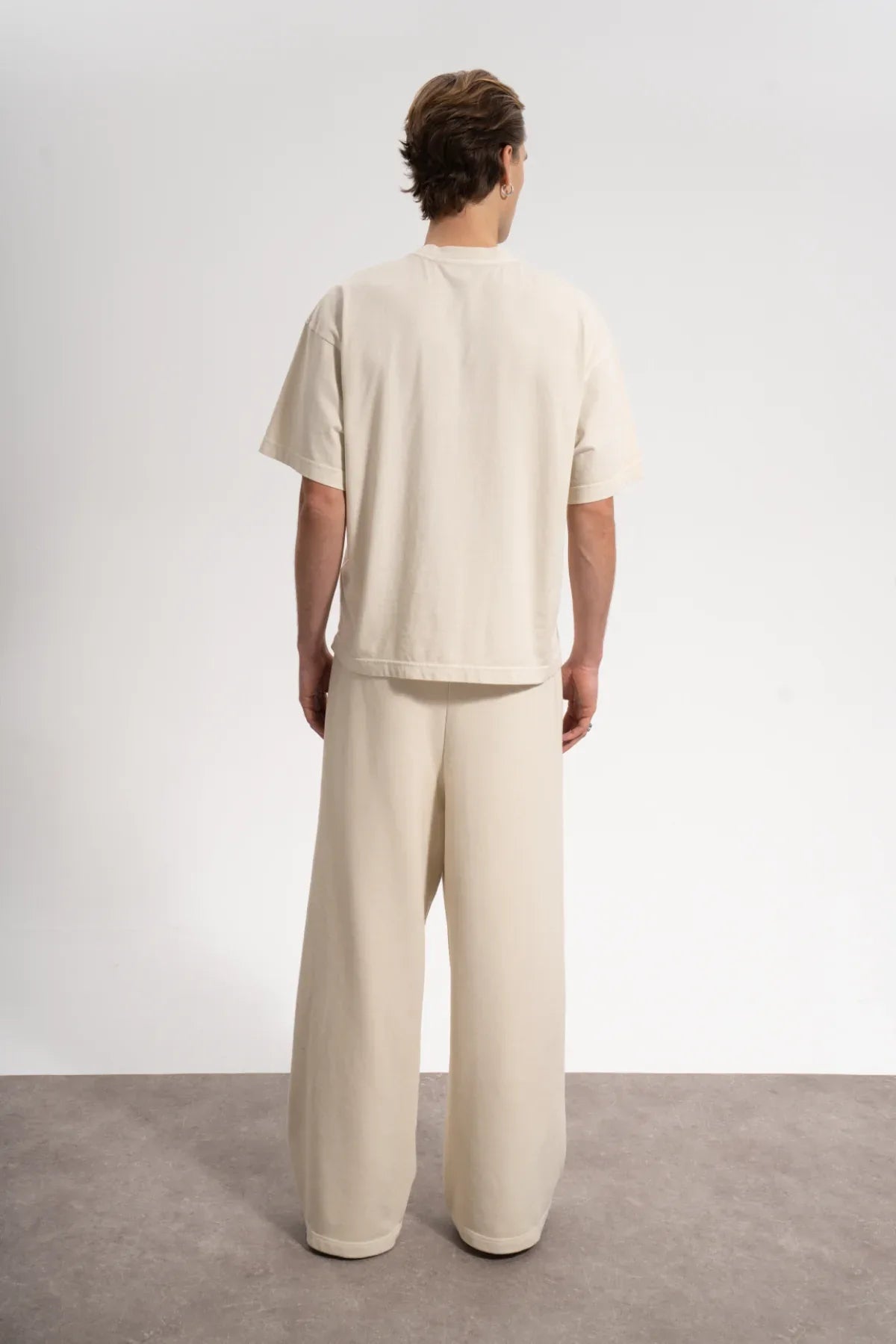 Erkek Oversized Washed Basic T-Shirt - Bej