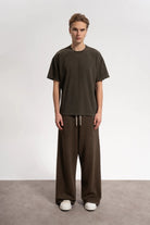 Erkek Oversized Washed Basic T-Shirt - Kahverengi