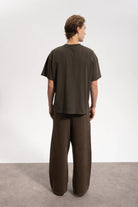 Erkek Oversized Washed Basic T-Shirt - Kahverengi