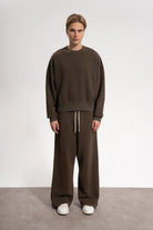 Erkek Oversized Washed Distressed Sweatshirt - Kahverengi