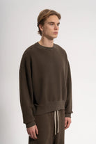 Erkek Oversized Washed Distressed Sweatshirt - Kahverengi