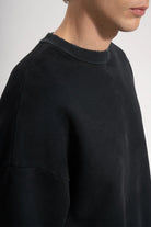 Erkek Oversized Washed Distressed Sweatshirt - Siyah