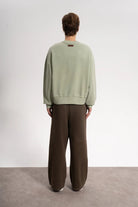 Erkek Oversized Washed Distressed Sweatshirt - Yeşil