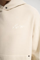 Erkek Oversized Washed Embroidered Hoodie - Bej