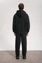 Erkek Oversized Washed Zip Hoodie - Siyah