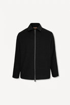 Erkek Relaxed Fit Wool Zipper Jacket Siyah