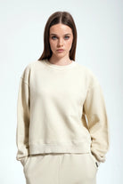 Kadın Boxy Fit Oversized Washed Sweatshirt - Bej