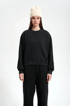 Kadın Boxy Fit Oversized Washed Sweatshirt - Siyah - 0
