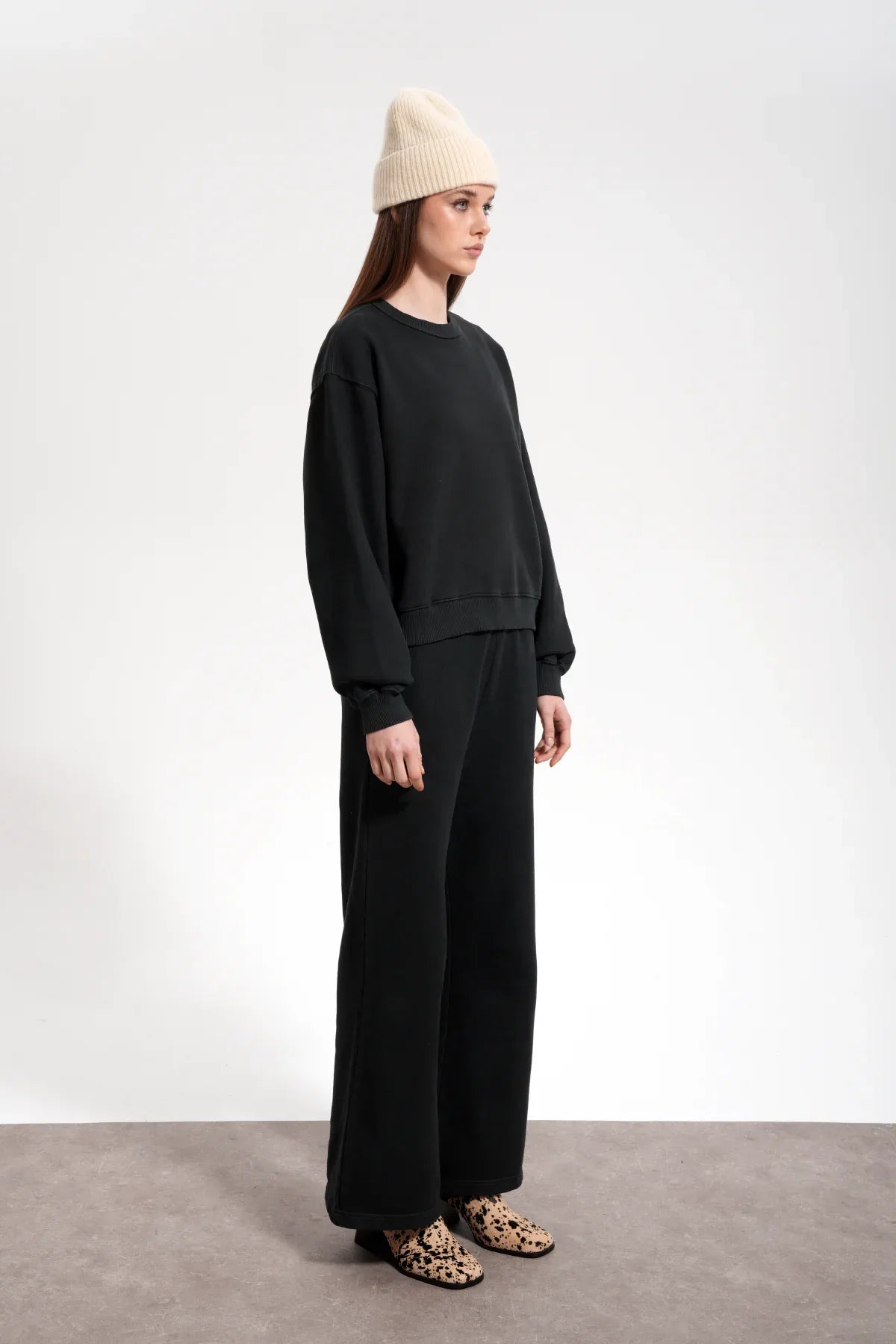Kadın Boxy Fit Oversized Washed Sweatshirt - Siyah - 1