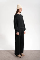 Kadın Boxy Fit Oversized Washed Sweatshirt - Siyah - 1