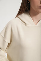 Kadın Boxy Fit Washed Hoodie - Bej