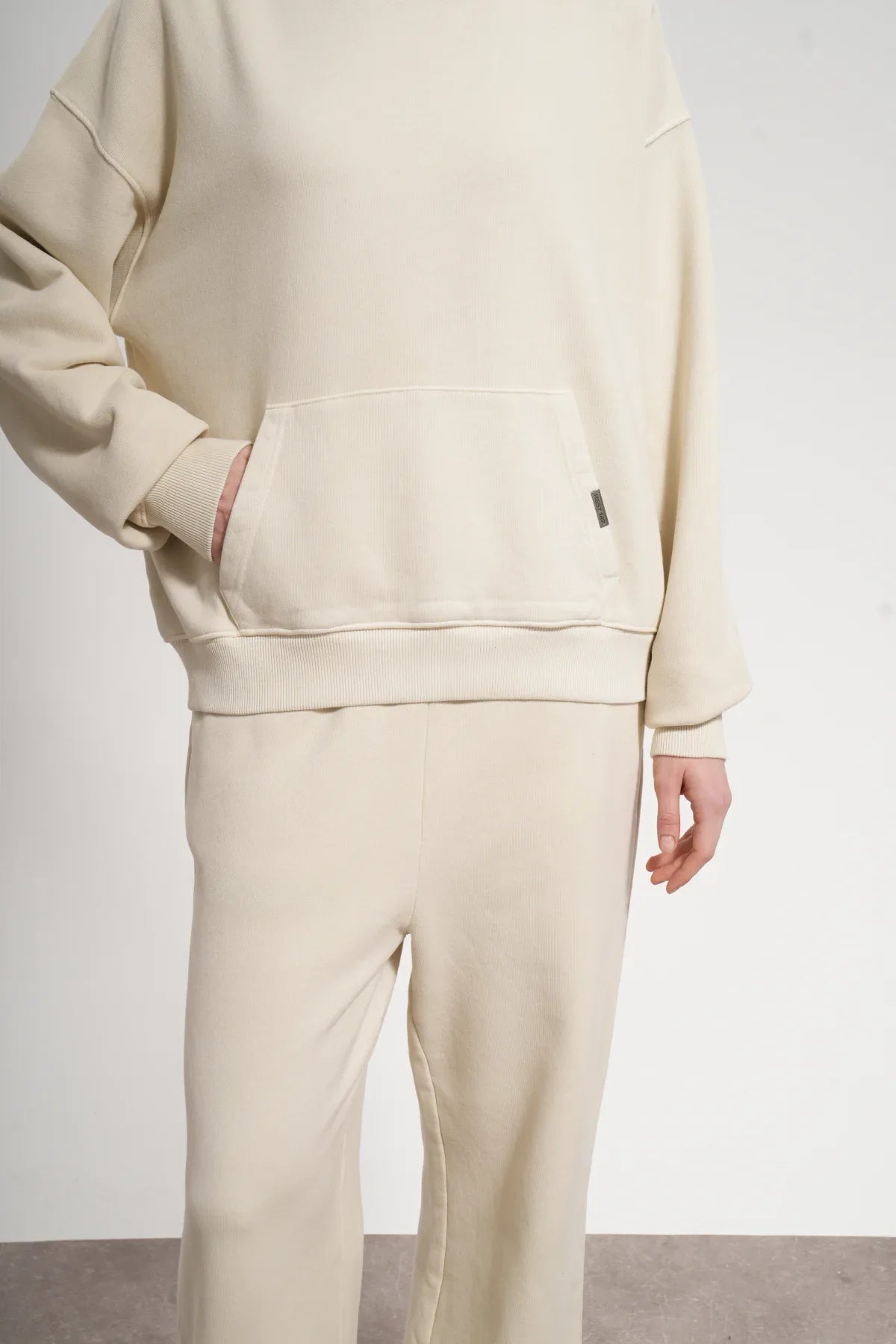 Kadın Boxy Fit Washed Hoodie - Bej