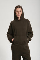 Kadın Boxy Fit Washed Hoodie - Kahverengi