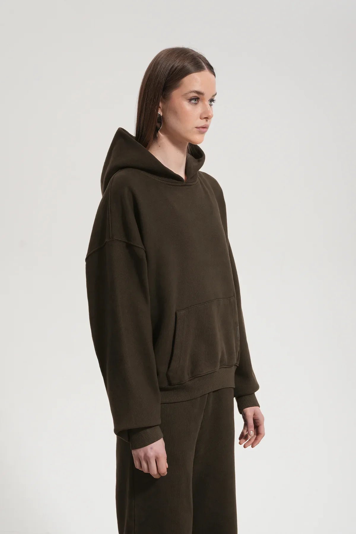 Kadın Boxy Fit Washed Hoodie - Kahverengi