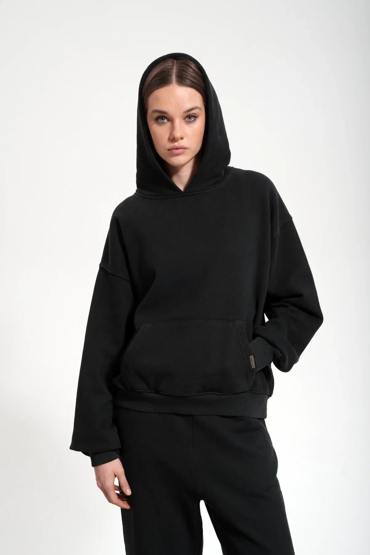 Kadın Boxy Fit Washed Hoodie - Siyah