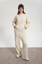 Kadın Flared Wide Leg Washed Sweatpants - Bej