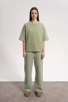 Kadın Flared Wide Leg Washed Sweatpants - Yeşil