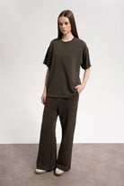 Kadın Oversized Washed Basic T-Shirt - Kahverengi
