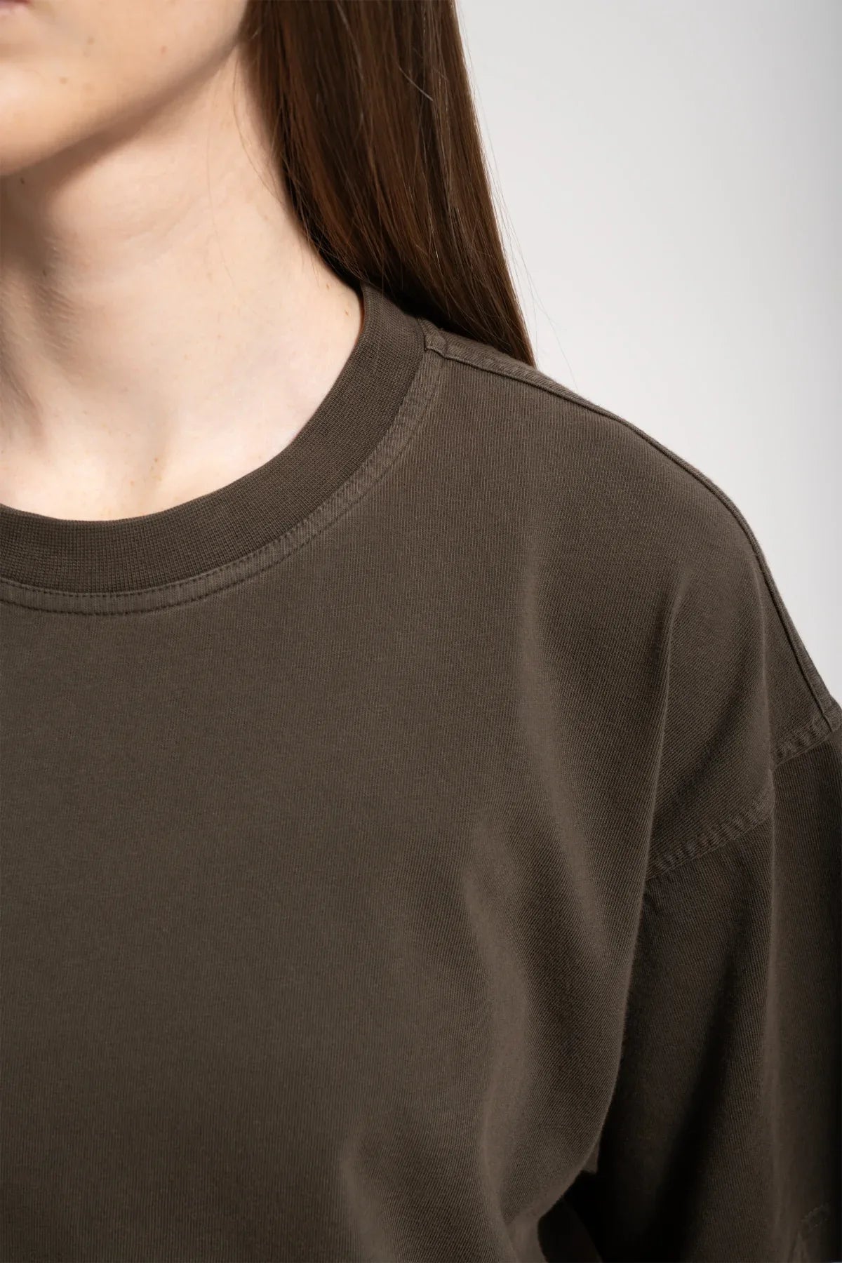 Kadın Oversized Washed Basic T-Shirt - Kahverengi