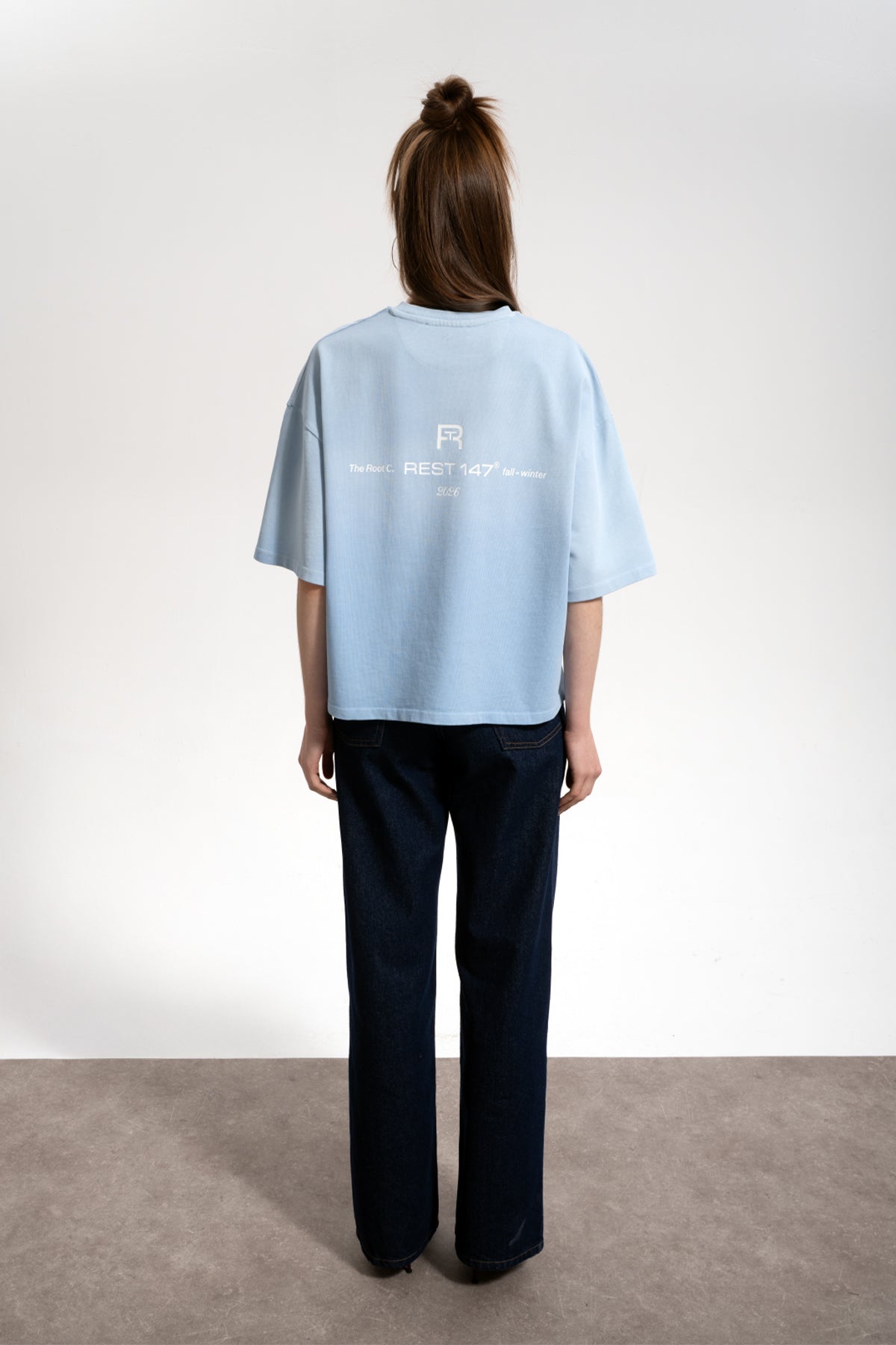 Unisex Boxy Fit Rt Icon Sprey Printed T-Shirt - Mavi
