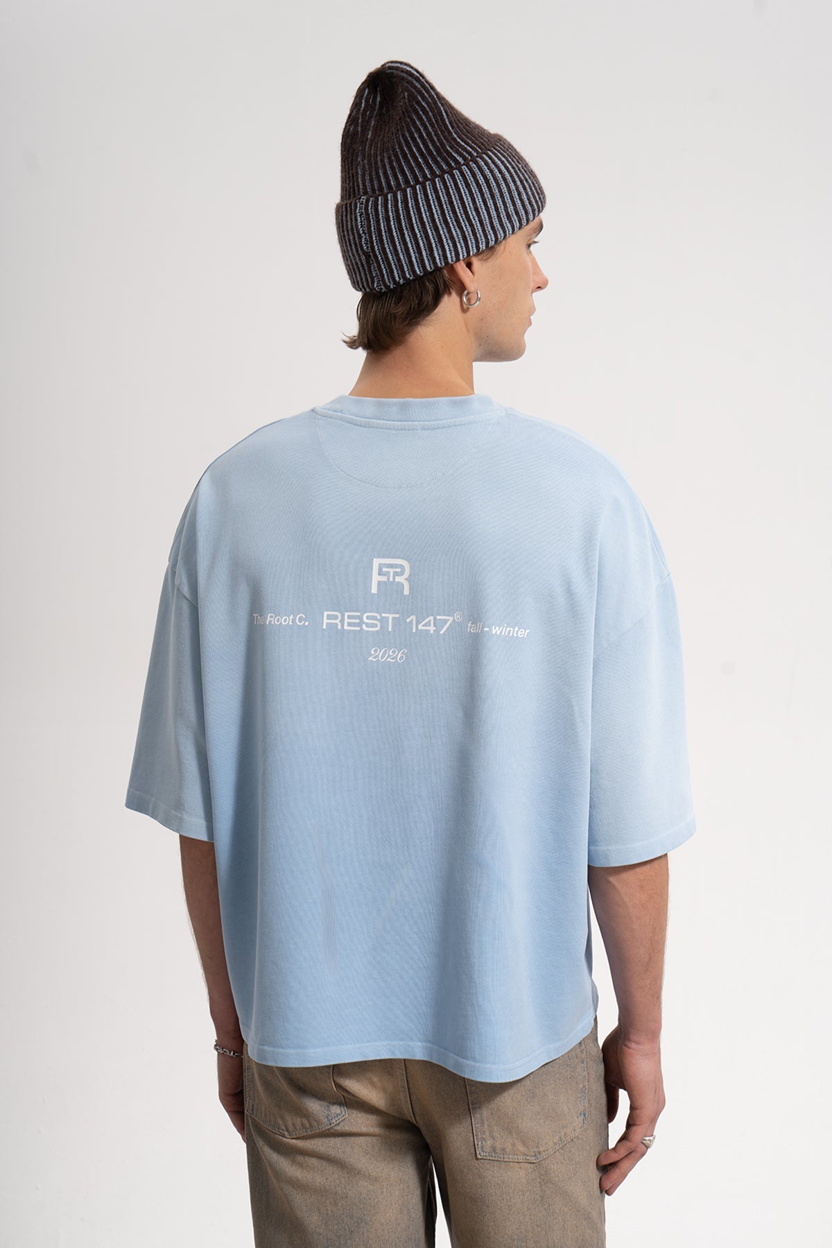 Unisex Boxy Fit Rt Icon Sprey Printed T-Shirt - Mavi