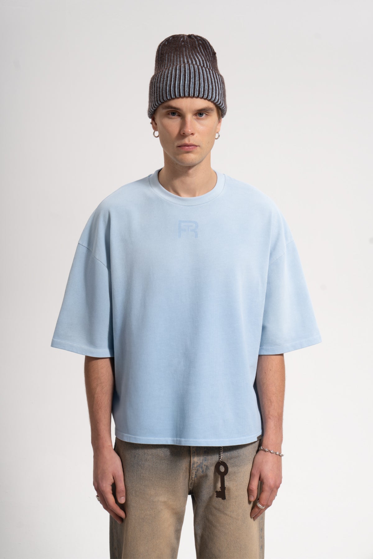 Unisex Boxy Fit Rt Icon Sprey Printed T-Shirt - Mavi