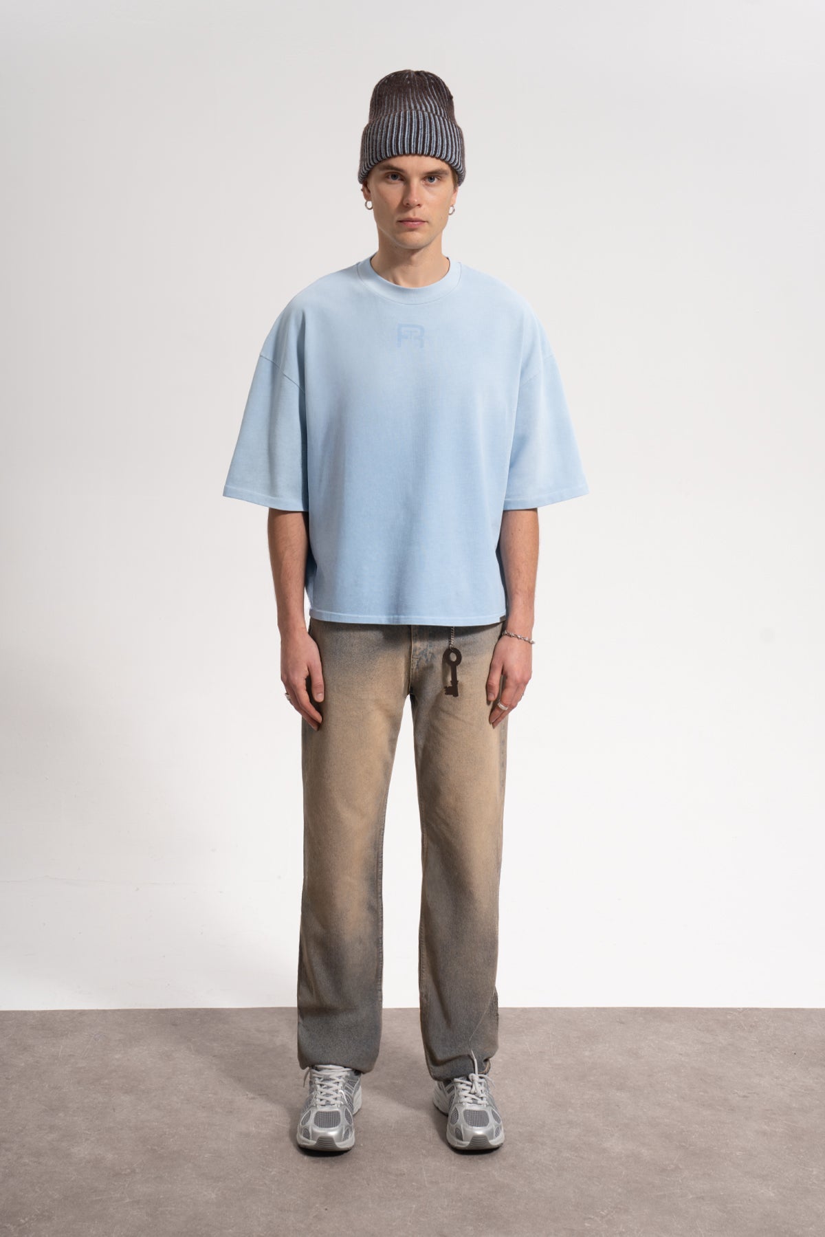 Unisex Boxy Fit Rt Icon Sprey Printed T-Shirt - Mavi