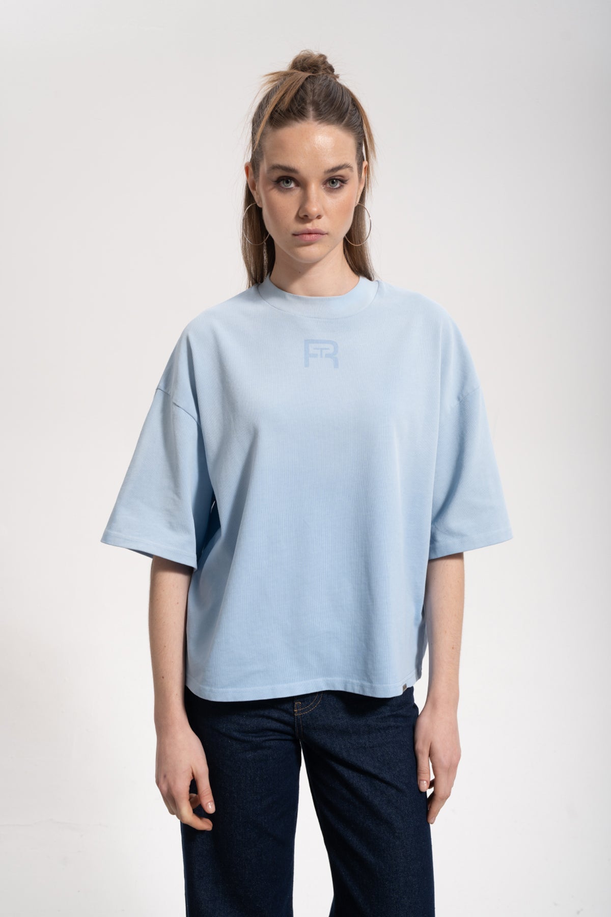 Unisex Boxy Fit Rt Icon Sprey Printed T-Shirt - Mavi