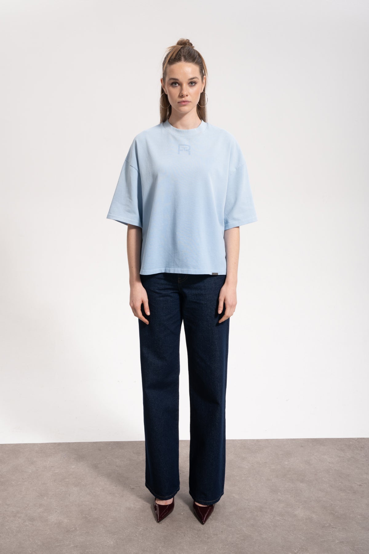 Unisex Boxy Fit Rt Icon Sprey Printed T-Shirt - Mavi