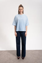 Unisex Boxy Fit Rt Icon Sprey Printed T-Shirt - Mavi