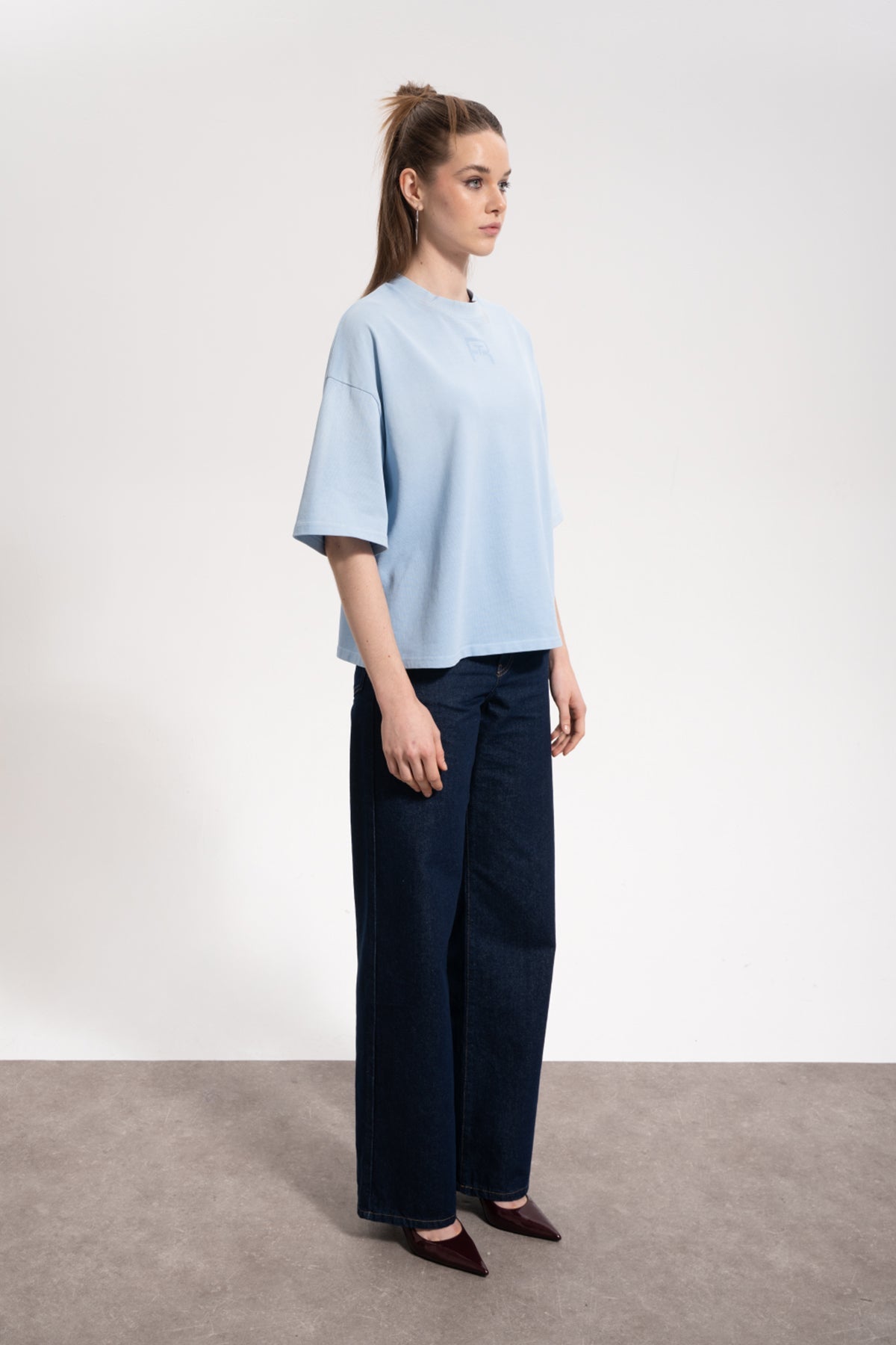 Unisex Boxy Fit Rt Icon Sprey Printed T-Shirt - Mavi