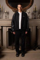Unisex Relaxed Fit Leather College Jacket - Siyah