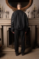Unisex Relaxed Fit Leather College Jacket - Siyah