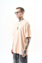 Erkek 13 Baskılı Oversize T-Shirt Bej