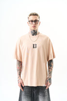 Erkek 13 Baskılı Oversize T-Shirt Bej