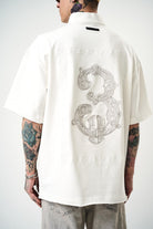 Erkek 3 Nakışlı Yarım Fermuarlı Oversize T-Shirt Ekru