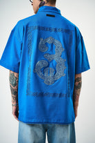 Erkek 3 Nakışlı Yarım Fermuarlı Oversize T-Shirt Mavi